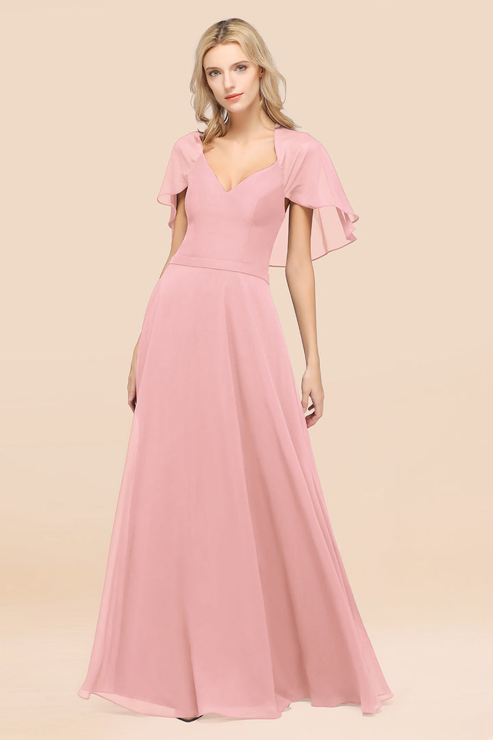 A-line Flutter Sleeve Chiffon Floor-Length Dress-koscy