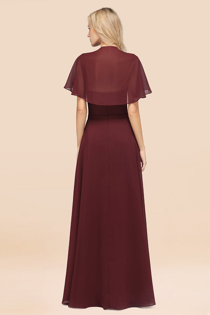 A-line Flutter Sleeve Chiffon Floor-Length Dress-koscy