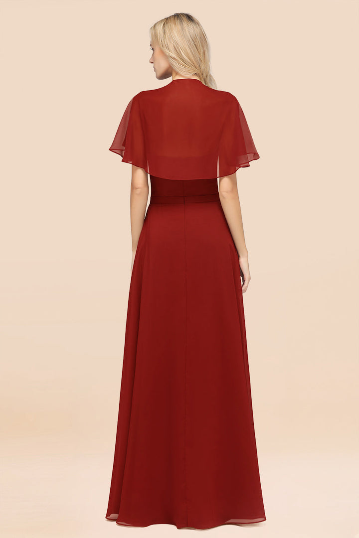 A-line Flutter Sleeve Chiffon Floor-Length Dress-koscy