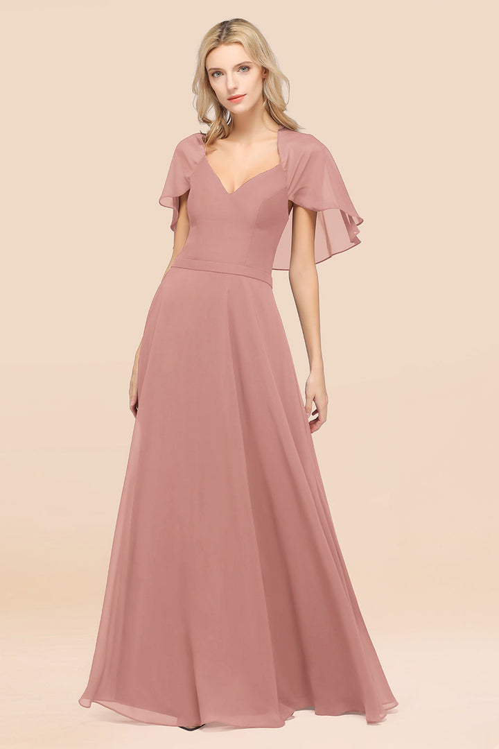 A-line Flutter Sleeve Chiffon Floor-Length Dress-koscy