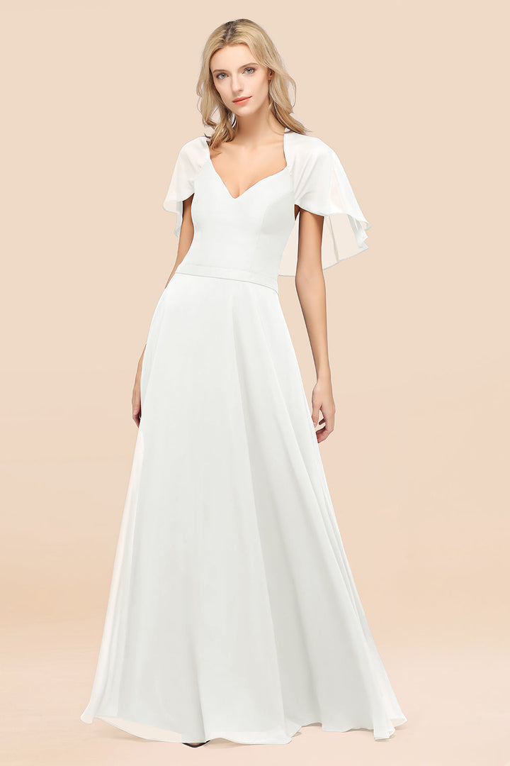 A-line Flutter Sleeve Chiffon Floor-Length Dress-koscy