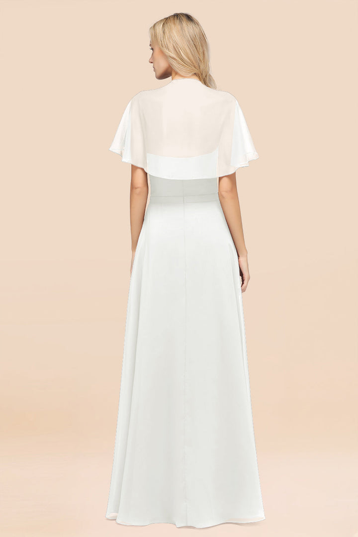 A-line Flutter Sleeve Chiffon Floor-Length Dress-koscy