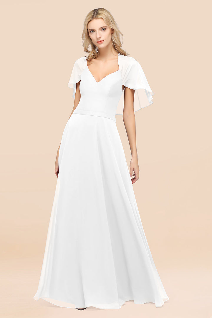 A-line Flutter Sleeve Chiffon Floor-Length Dress-koscy