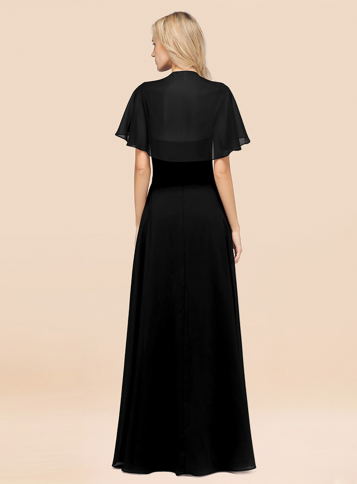 A-line Flutter Sleeve Chiffon Floor-Length Dress-koscy