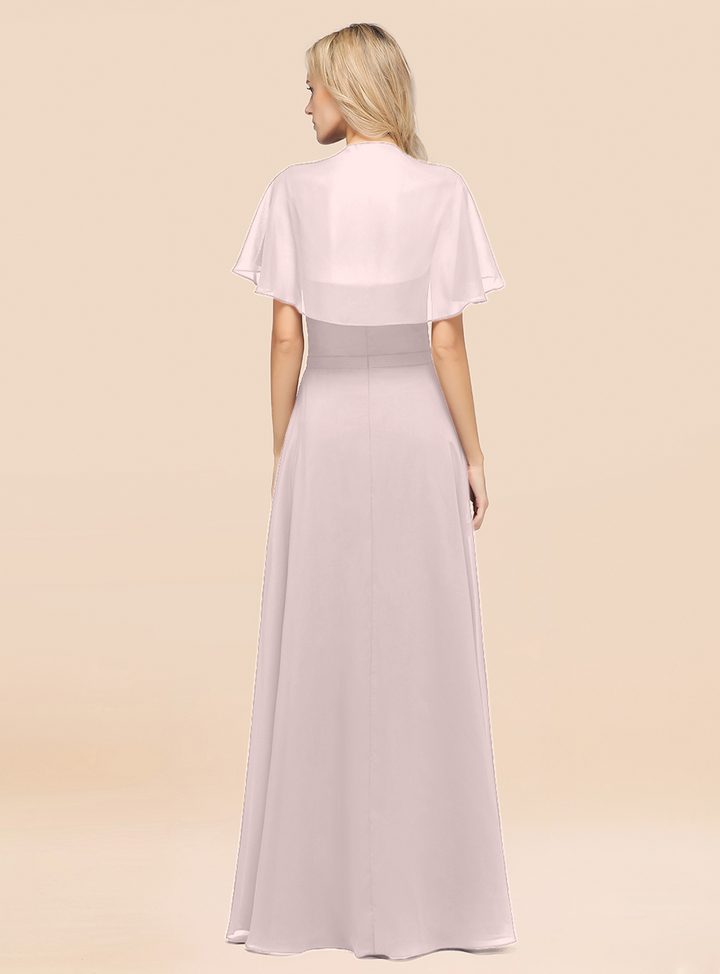 A-line Flutter Sleeve Chiffon Floor-Length Dress-koscy