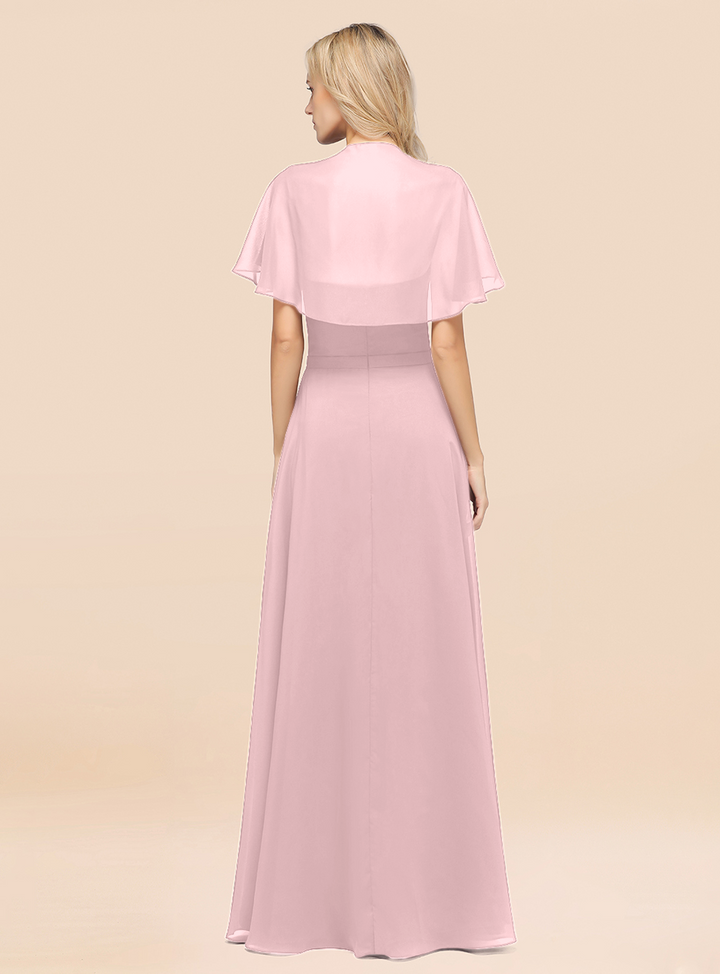 A-line Flutter Sleeve Chiffon Floor-Length Dress-koscy