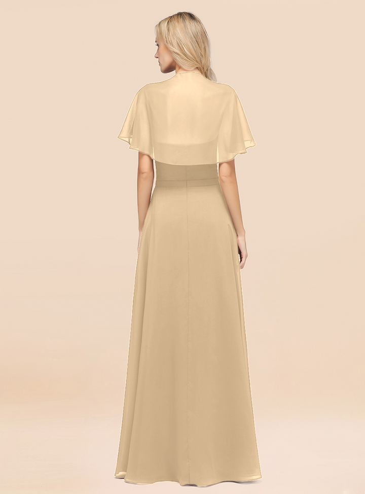 A-line Flutter Sleeve Chiffon Floor-Length Dress-koscy