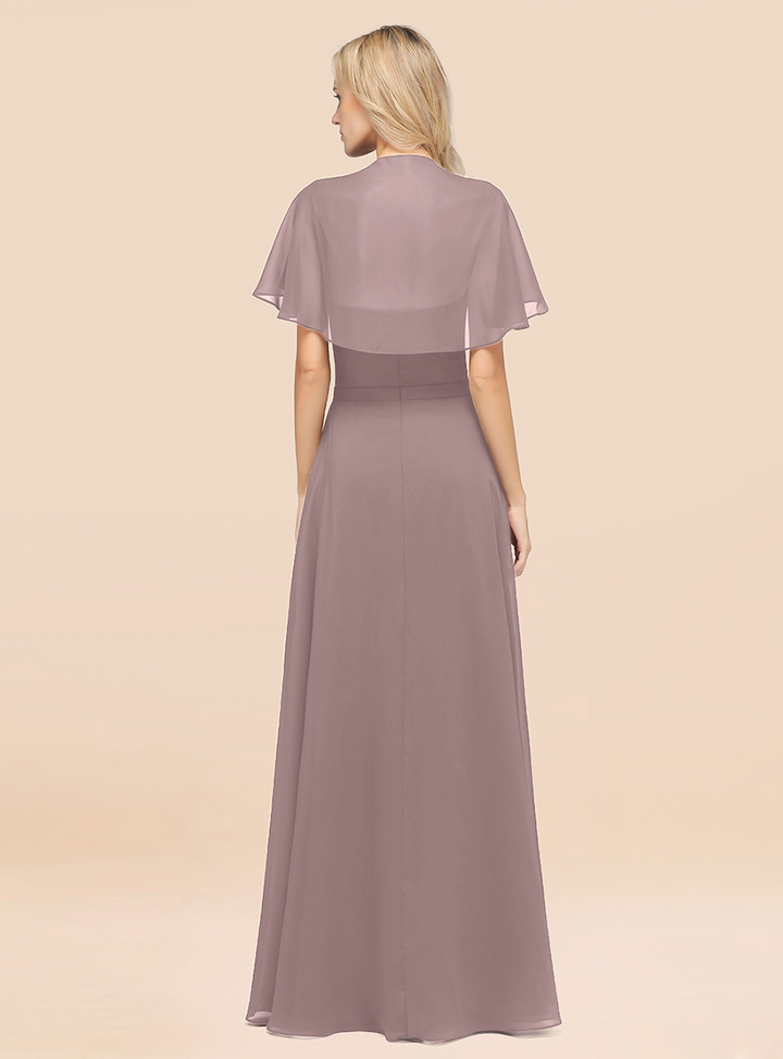 A-line Flutter Sleeve Chiffon Floor-Length Dress-koscy