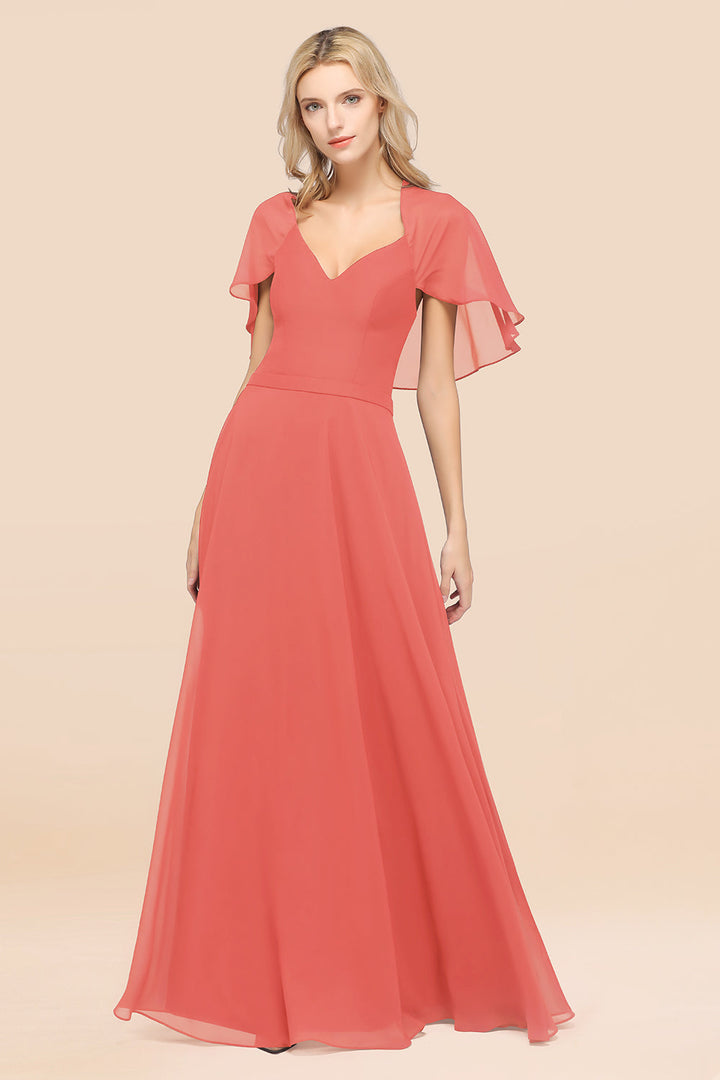 A-line Flutter Sleeve Chiffon Floor-Length Dress-koscy