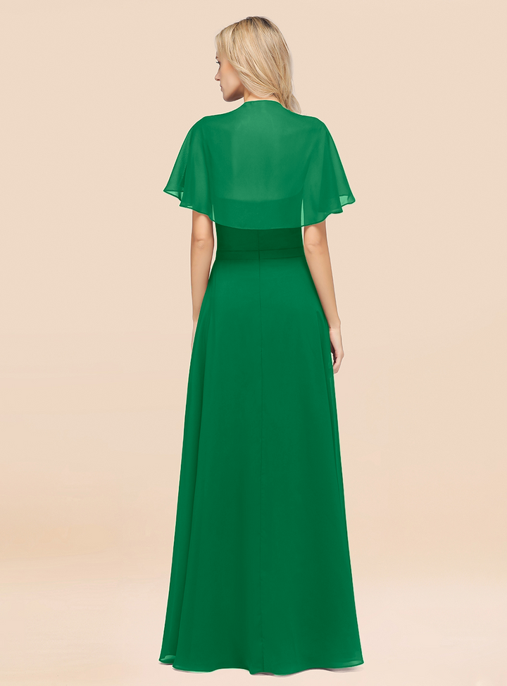 A-line Flutter Sleeve Chiffon Floor-Length Dress-koscy