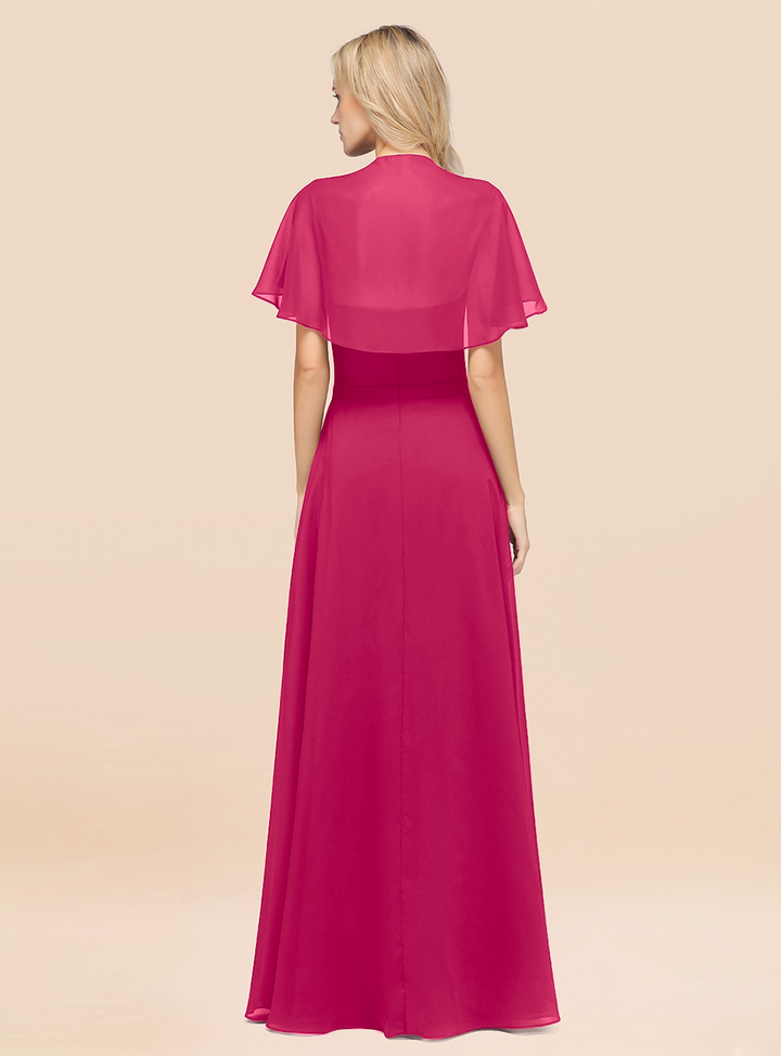 A-line Flutter Sleeve Chiffon Floor-Length Dress-koscy