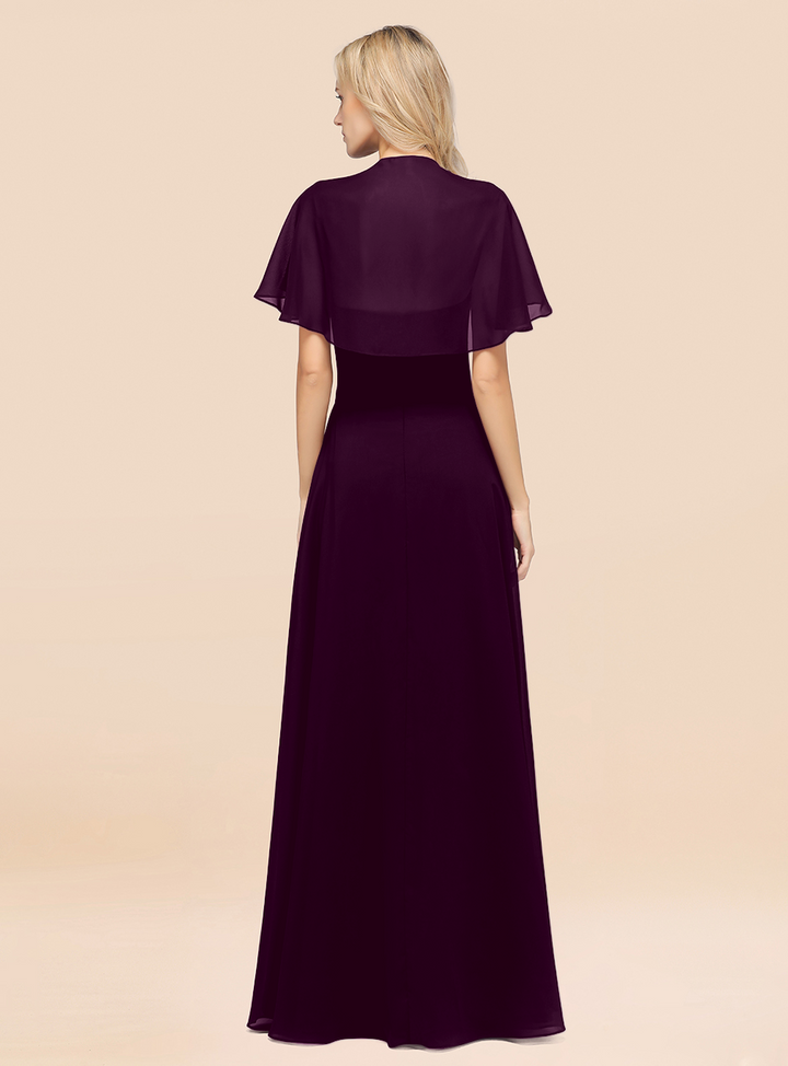 A-line Flutter Sleeve Chiffon Floor-Length Dress-koscy