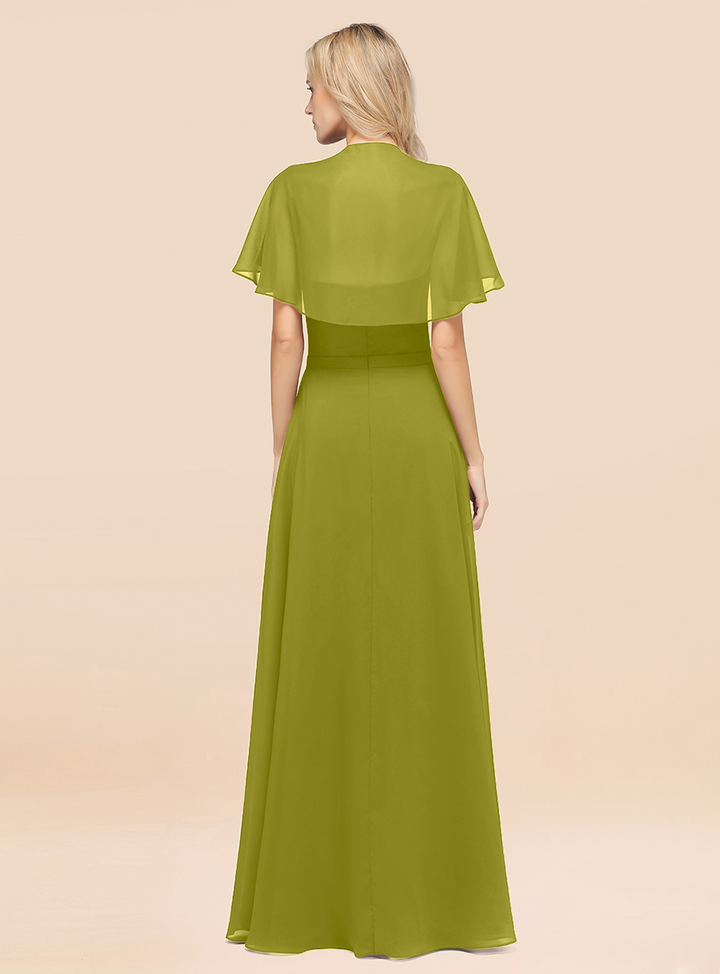 A-line Flutter Sleeve Chiffon Floor-Length Dress-koscy