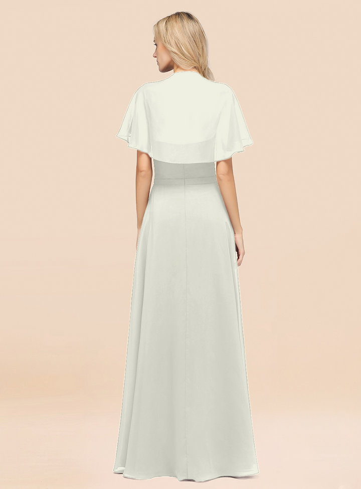 A-line Flutter Sleeve Chiffon Floor-Length Dress-koscy