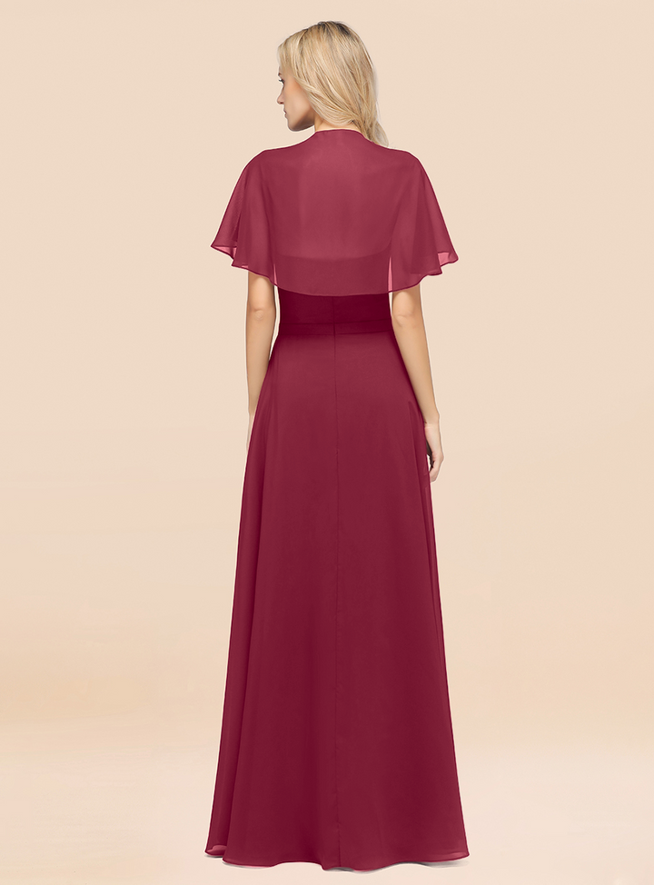 A-line Flutter Sleeve Chiffon Floor-Length Dress-koscy