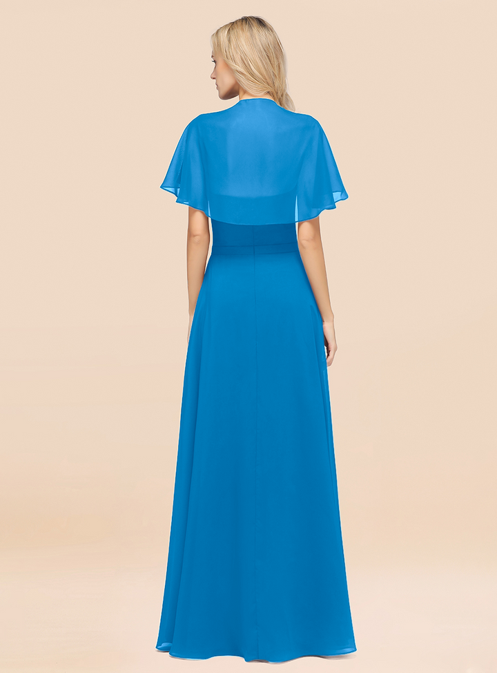 A-line Flutter Sleeve Chiffon Floor-Length Dress-koscy