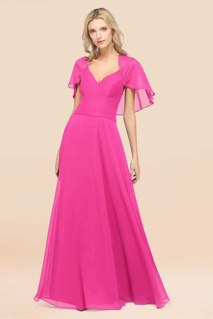 A-line Flutter Sleeve Chiffon Floor-Length Dress-koscy