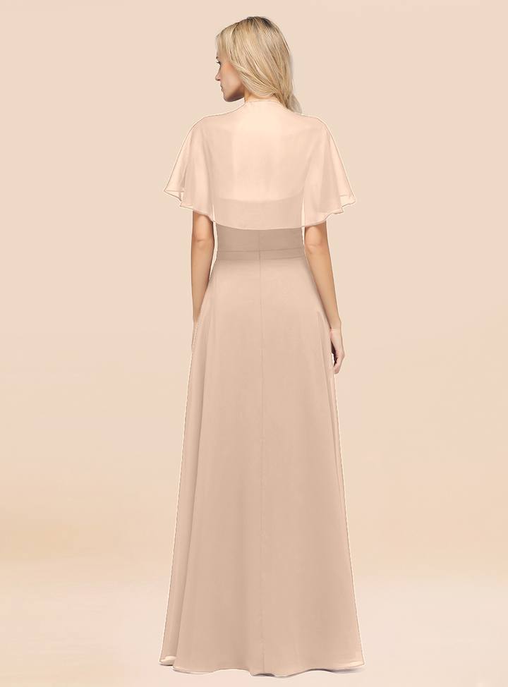 A-line Flutter Sleeve Chiffon Floor-Length Dress-koscy