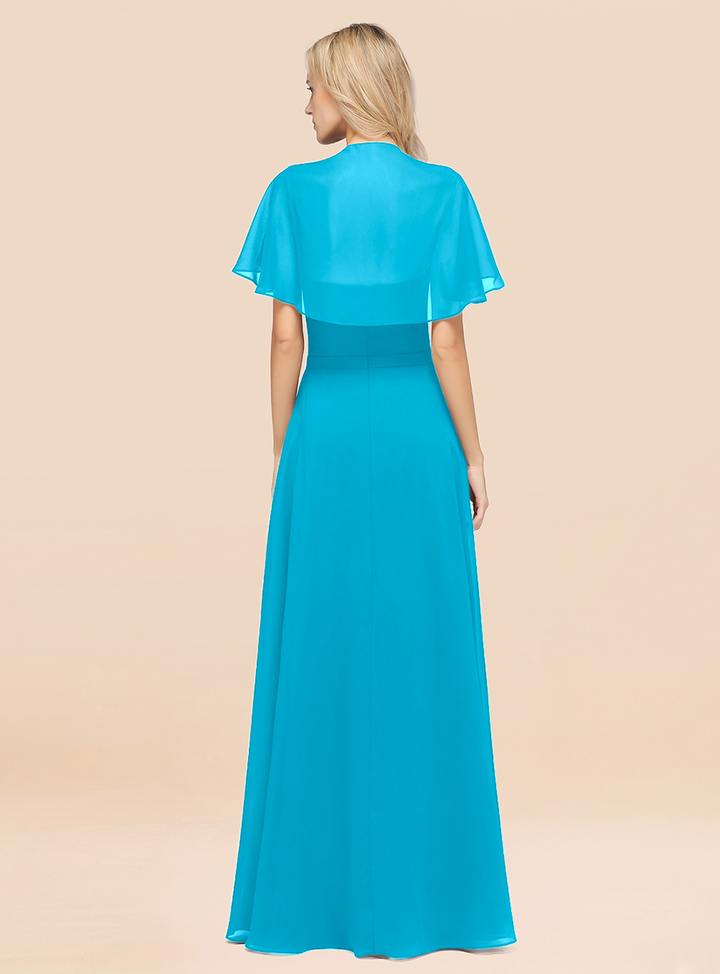 A-line Flutter Sleeve Chiffon Floor-Length Dress-koscy