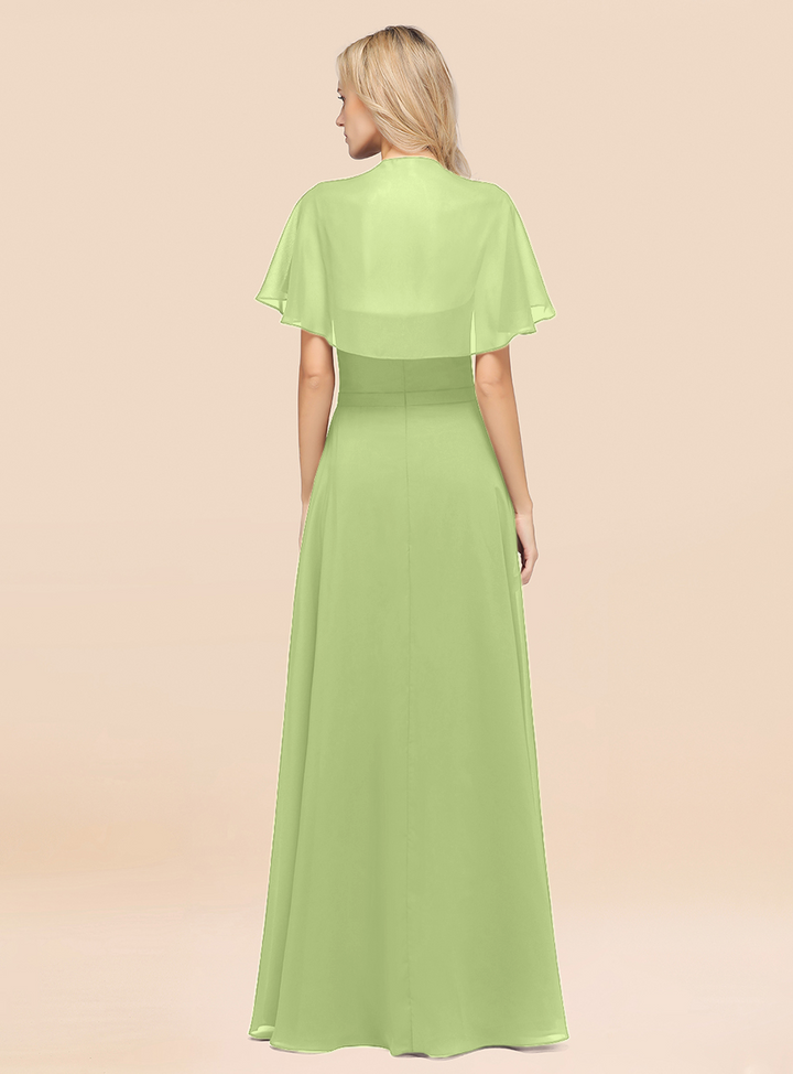 A-line Flutter Sleeve Chiffon Floor-Length Dress-koscy