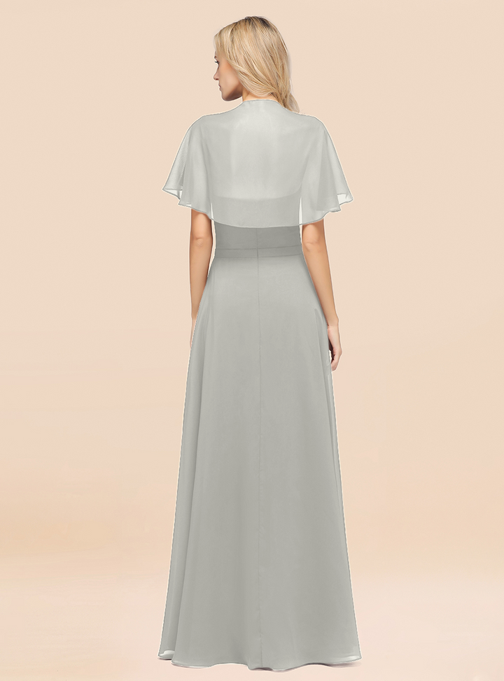 A-line Flutter Sleeve Chiffon Floor-Length Dress-koscy