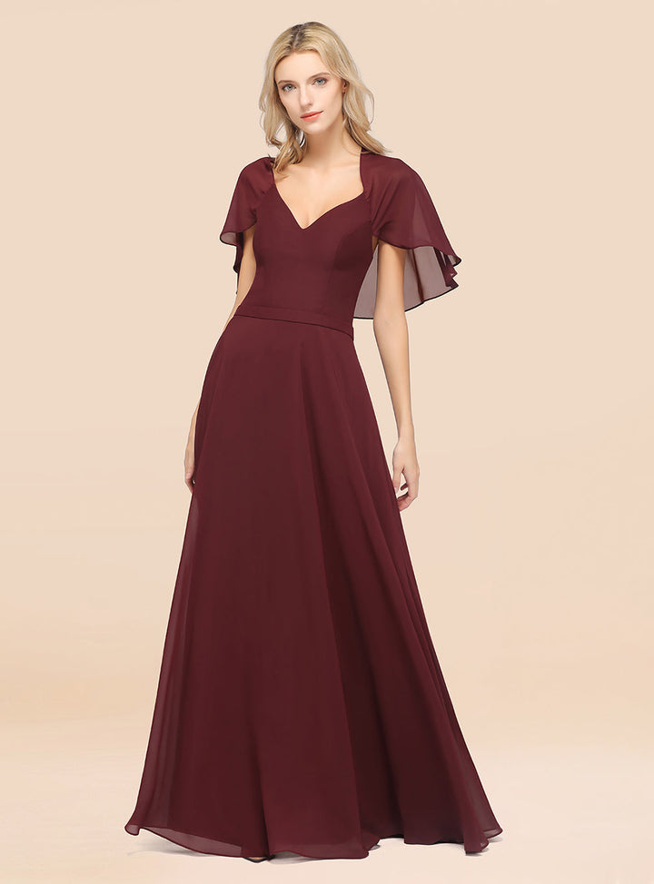 A-line Flutter Sleeve Chiffon Floor-Length Dress-koscy