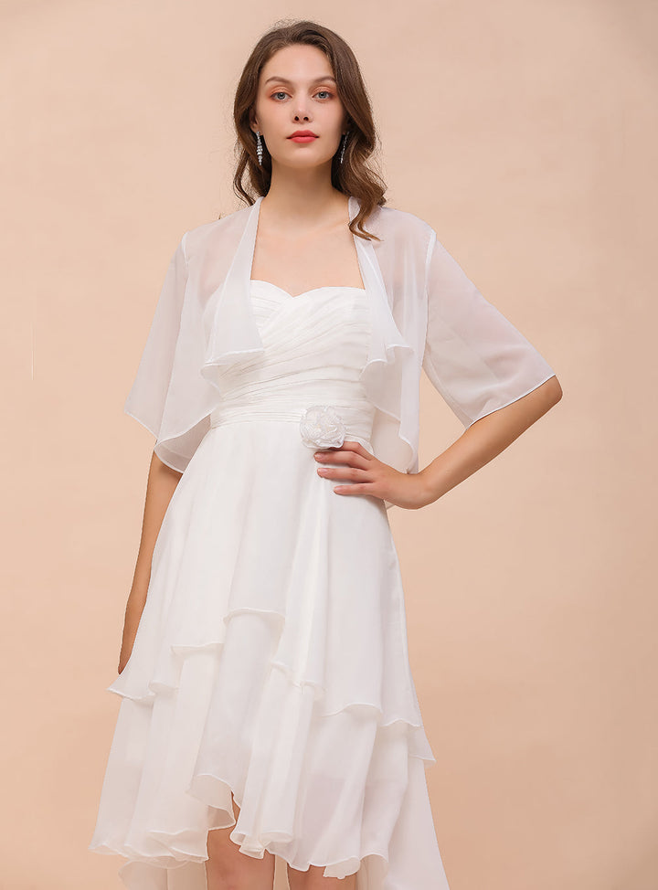 A-line Half Sleeves Chiffon Knee-Length Dress Wraps-koscy