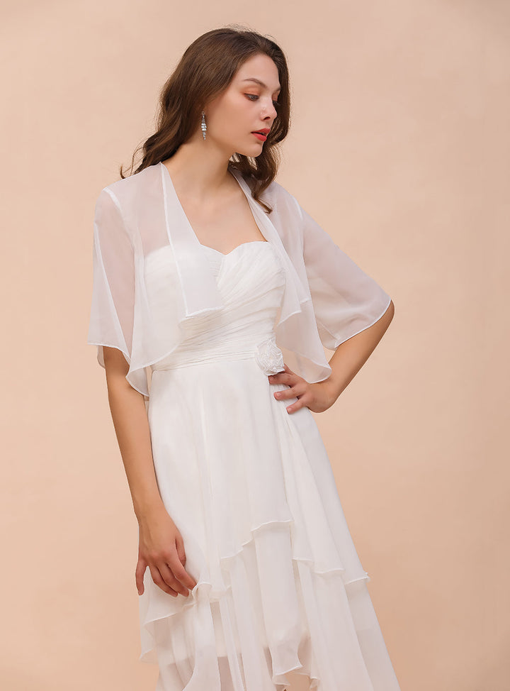 A-line Half Sleeves Chiffon Knee-Length Dress Wraps-koscy