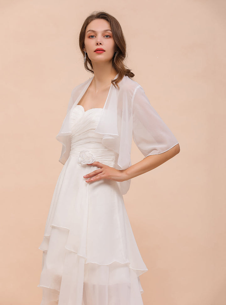 A-line Half Sleeves Chiffon Knee-Length Dress Wraps-koscy