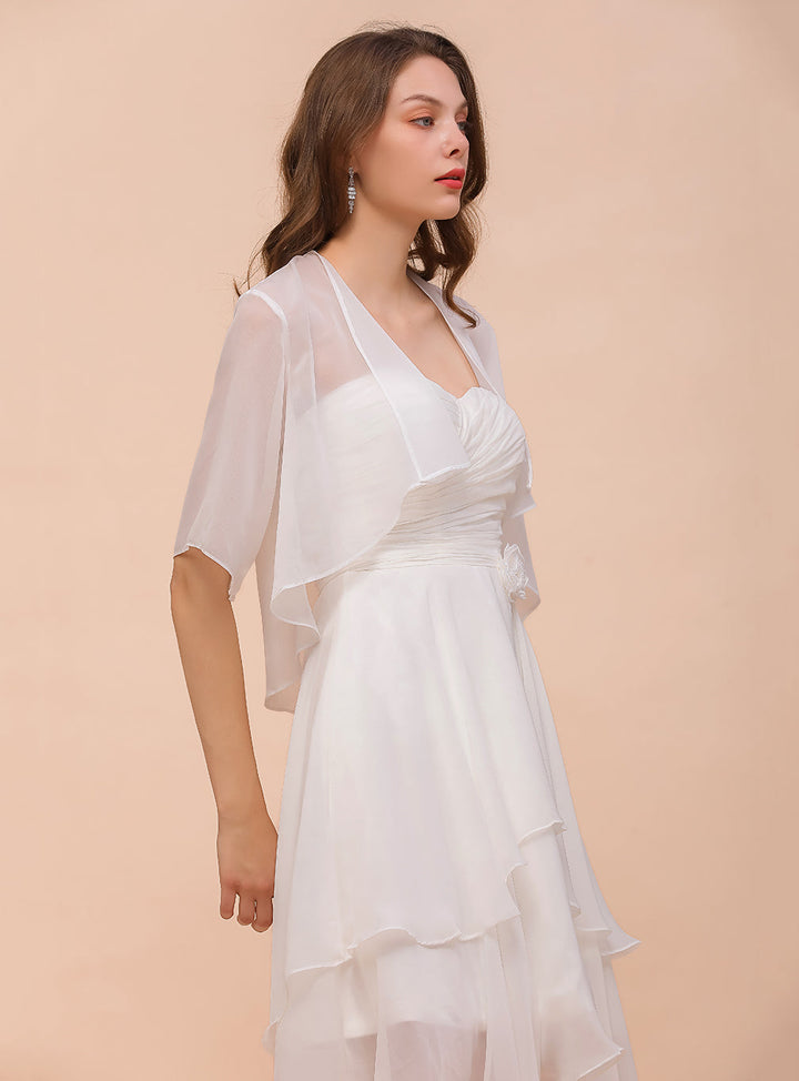 A-line Half Sleeves Chiffon Knee-Length Dress Wraps-koscy