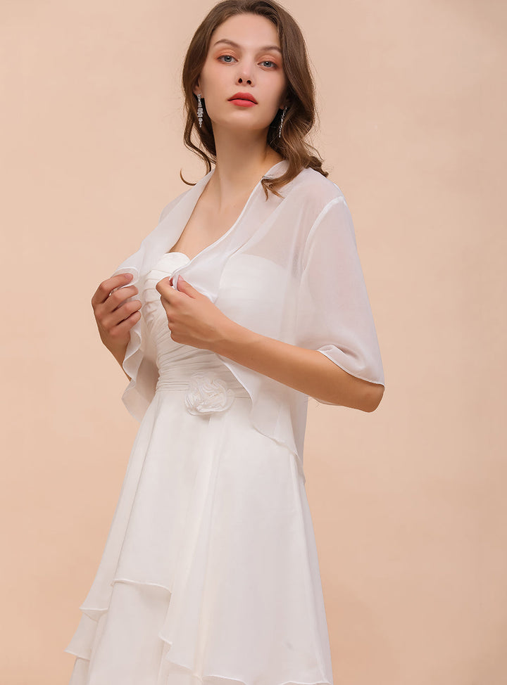 A-line Half Sleeves Chiffon Knee-Length Dress Wraps-koscy