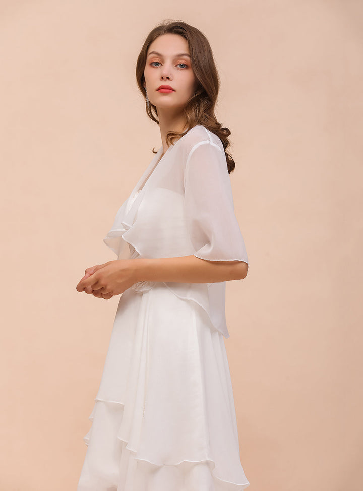 A-line Half Sleeves Chiffon Knee-Length Dress Wraps-koscy