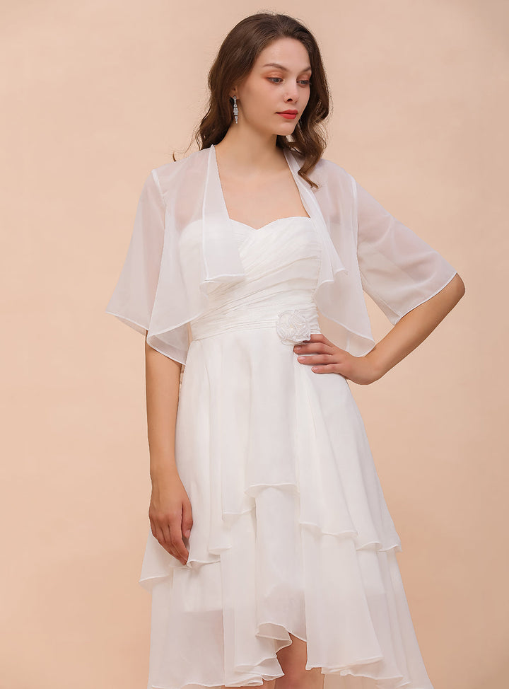 A-line Half Sleeves Chiffon Knee-Length Dress Wraps-koscy