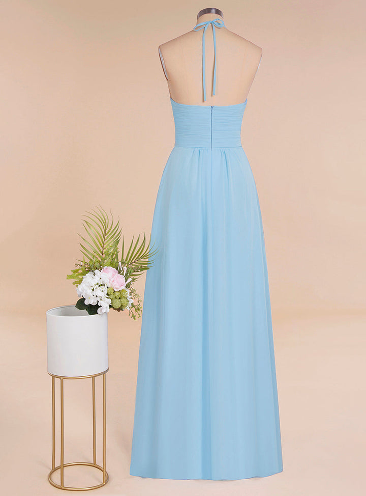 A-line Halter Backless Chiffon Floor-Length Dress-koscy