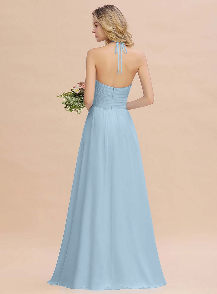 A-line Halter Backless Chiffon Floor-Length Dress-koscy