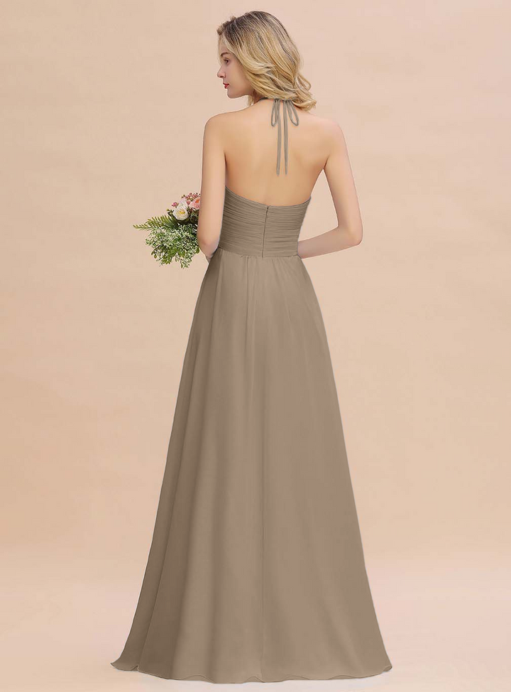 A-line Halter Backless Chiffon Floor-Length Dress-koscy