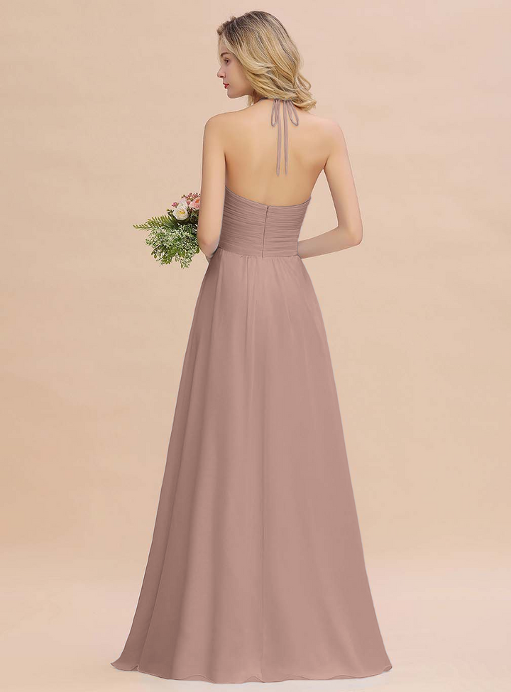 A-line Halter Backless Chiffon Floor-Length Dress-koscy