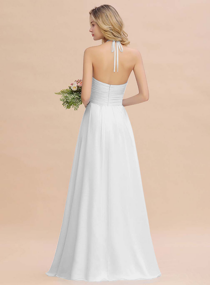 A-line Halter Backless Chiffon Floor-Length Dress-koscy