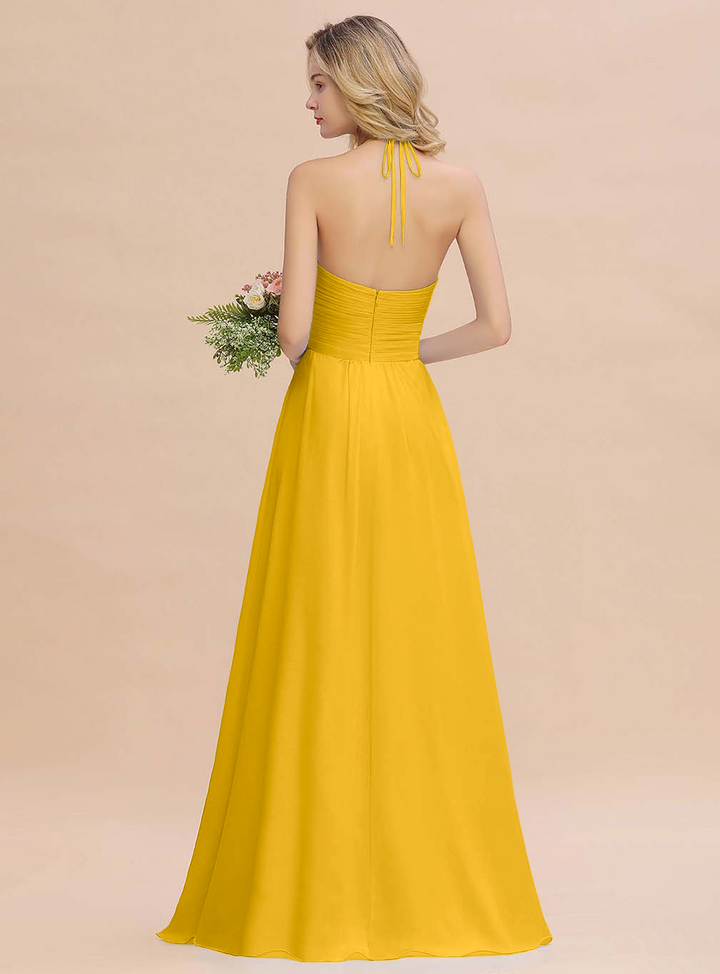 A-line Halter Backless Chiffon Floor-Length Dress-koscy