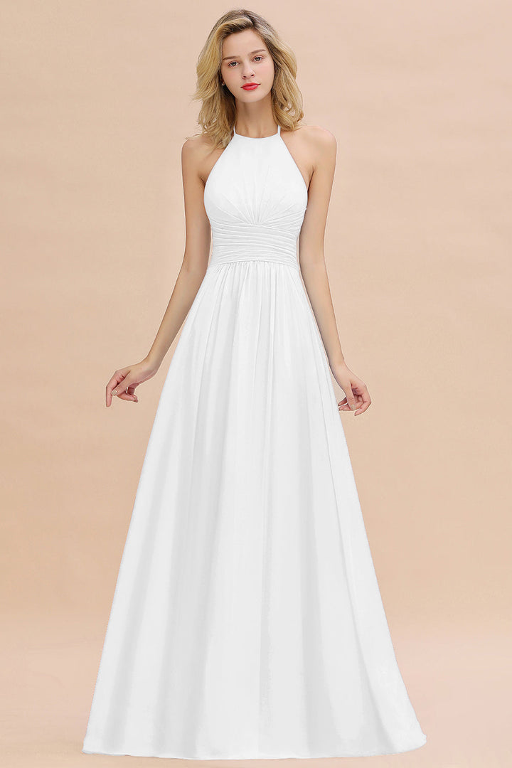 A-line Halter Backless Chiffon Floor-Length Dress-koscy