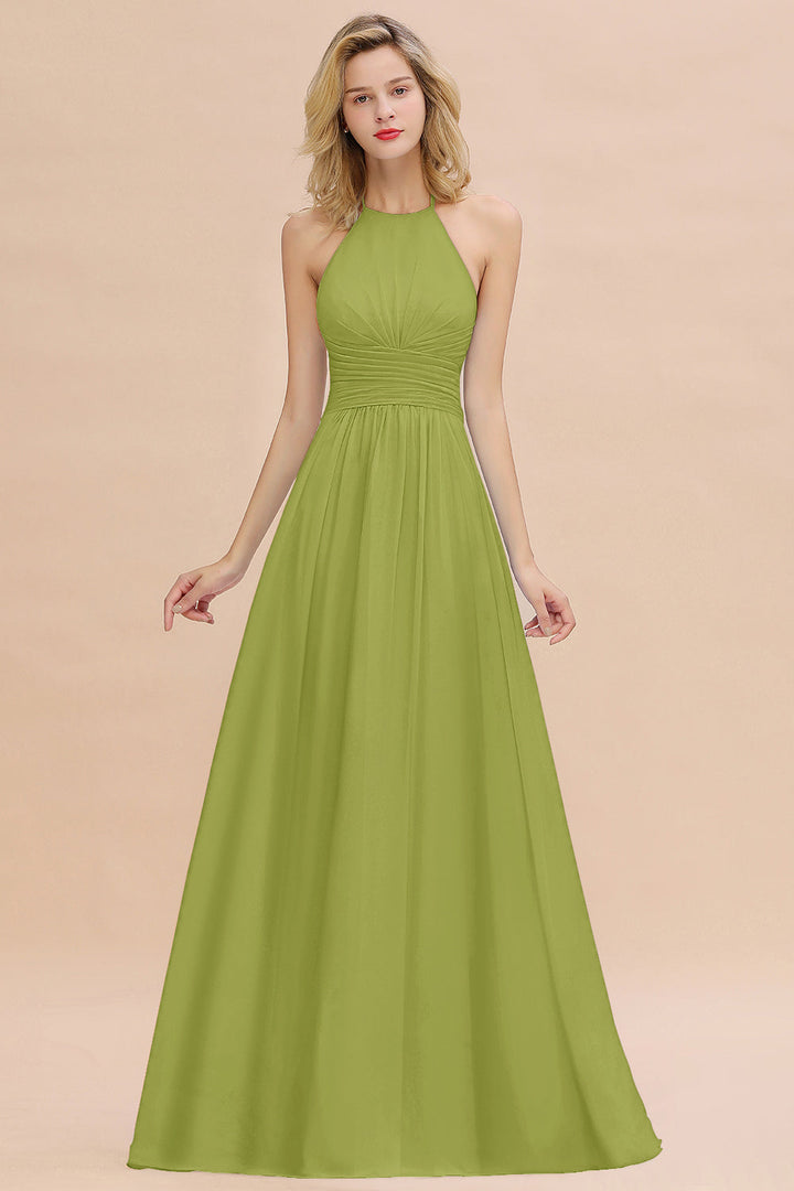 A-line Halter Backless Chiffon Floor-Length Dress-koscy