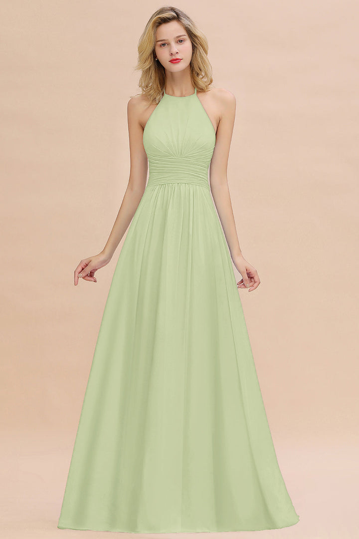 A-line Halter Backless Chiffon Floor-Length Dress-koscy