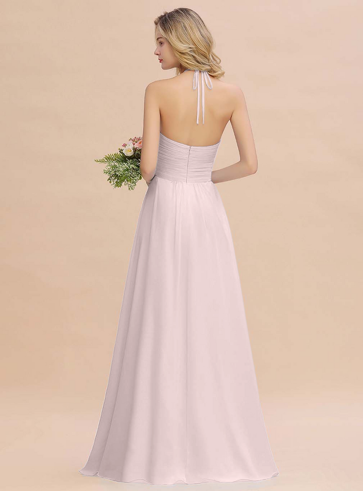 A-line Halter Backless Chiffon Floor-Length Dress-koscy