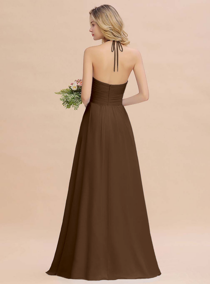 A-line Halter Backless Chiffon Floor-Length Dress-koscy