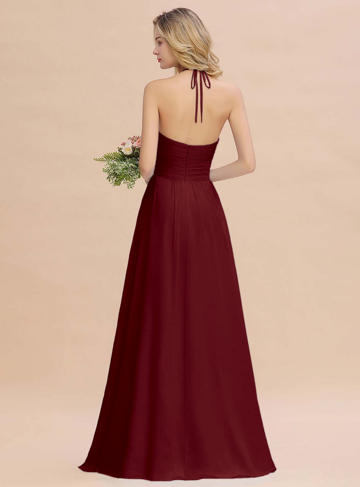 A-line Halter Backless Chiffon Floor-Length Dress-koscy