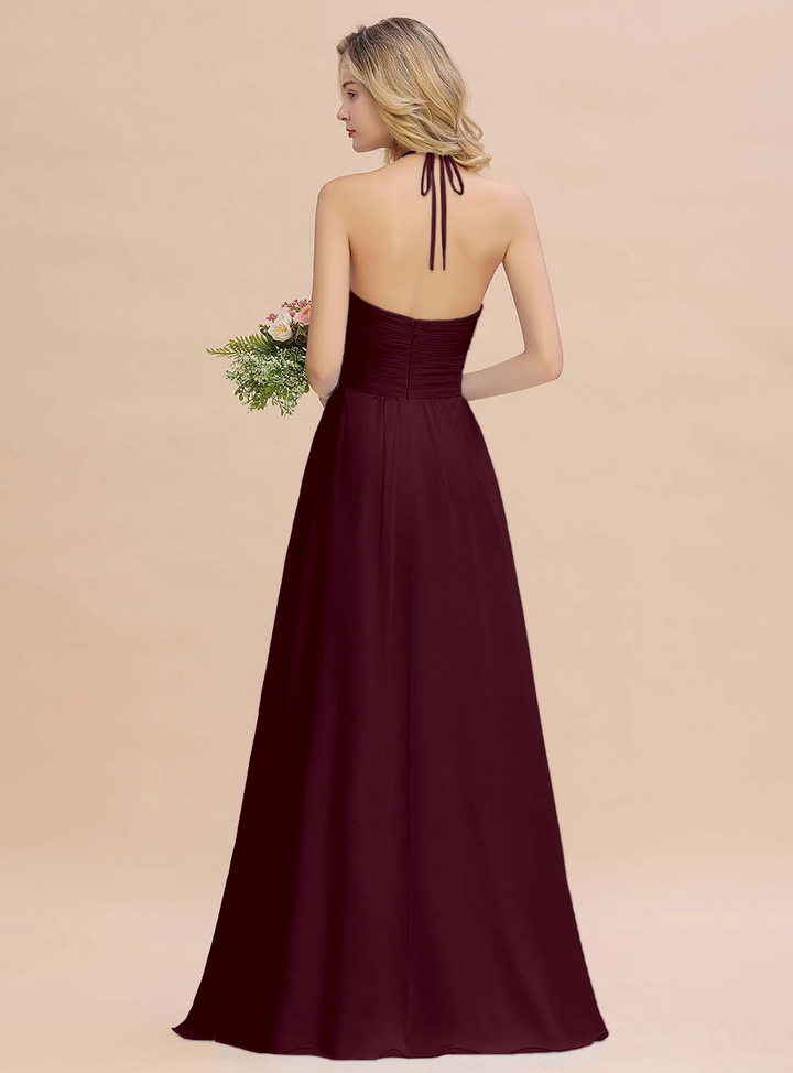 A-line Halter Backless Chiffon Floor-Length Dress-koscy