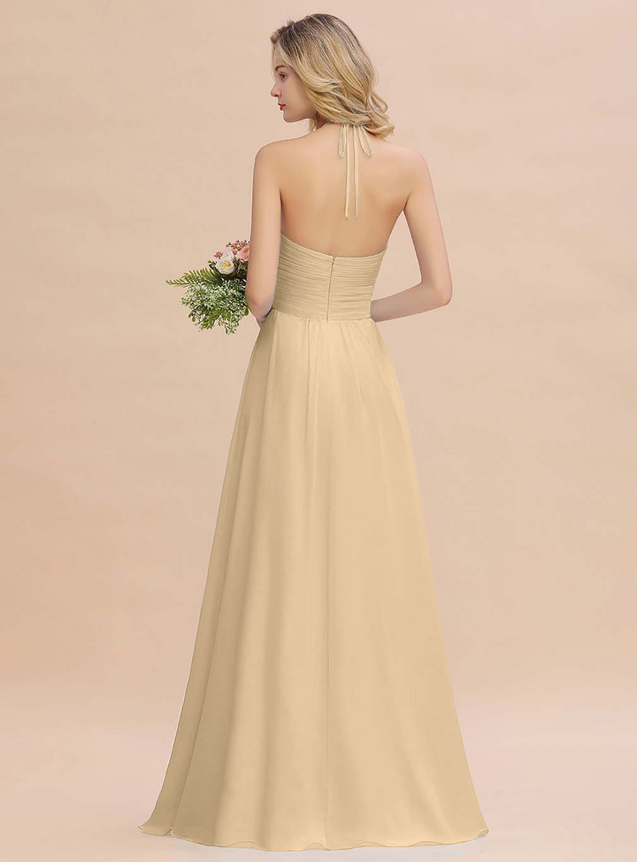 A-line Halter Backless Chiffon Floor-Length Dress-koscy