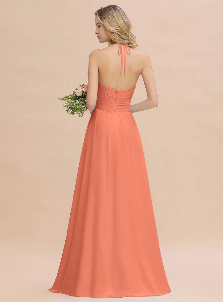 A-line Halter Backless Chiffon Floor-Length Dress-koscy