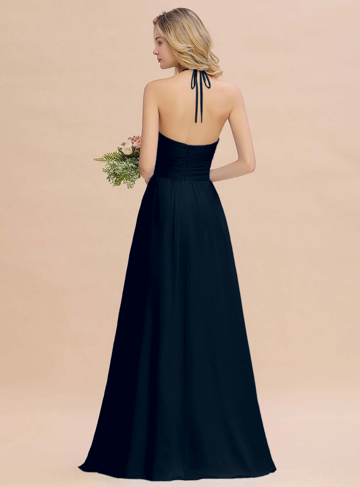 A-line Halter Backless Chiffon Floor-Length Dress-koscy