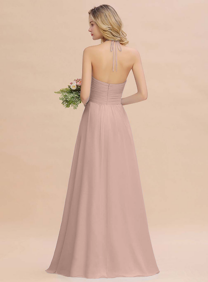 A-line Halter Backless Chiffon Floor-Length Dress-koscy